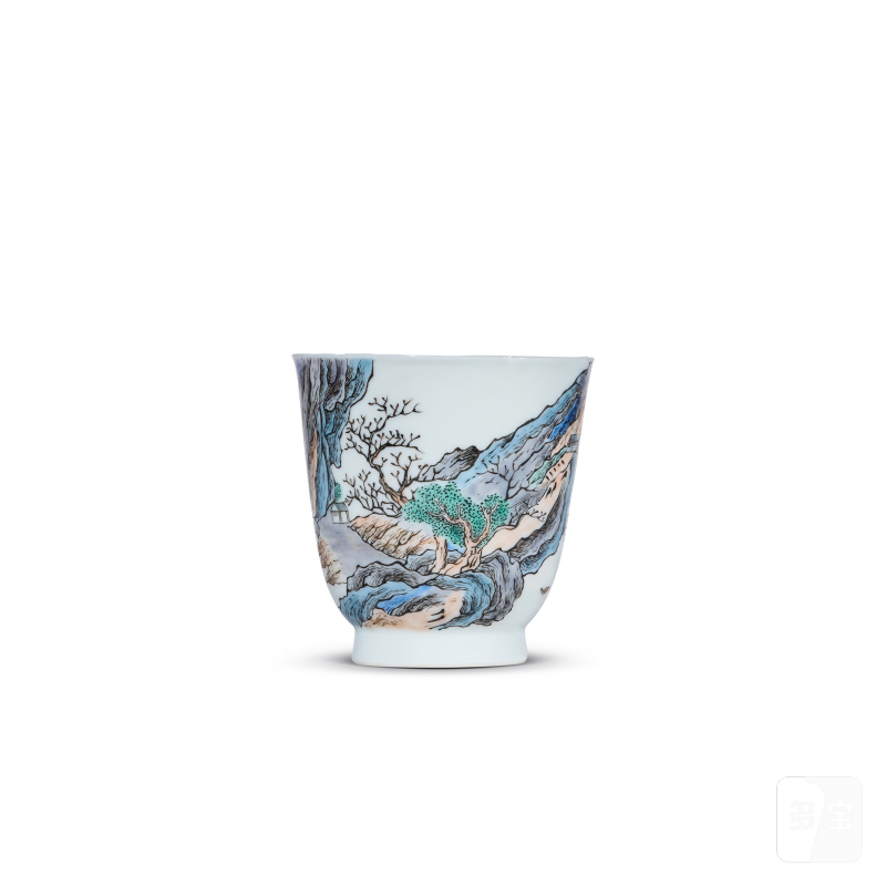 清雍正 五彩山水人物纹杯 - 图2